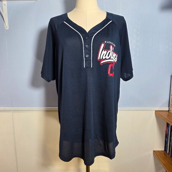 Genuine Merchandise 2XL Navy Red Cleveland Indians Lightweight Shortsleeve Top - Picture 1 of 12